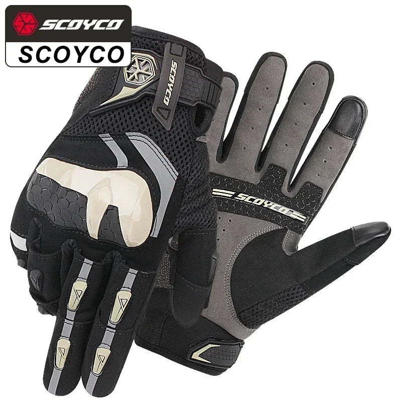 MC117-Khaki Color Motorcycle Riding Gloves Full Finger – Touchscreen Protection