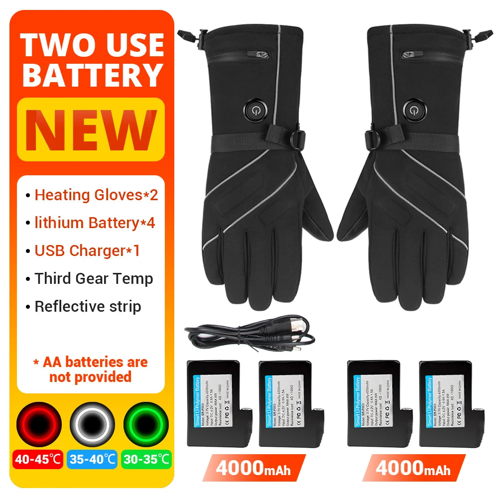 A3 With 4 Battery Color Heated Motorcycle Riding Gloves Waterproof With Touch Screen