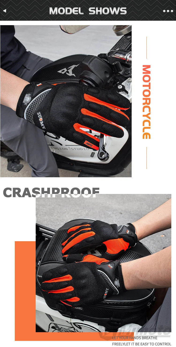 Breathable Full Finger Racing Motorcycle Gloves Quality Stylishly Decorated Antiskid Wearable Gloves Size M-XXL Black