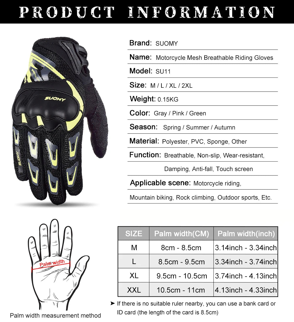 SUOMY Breathable Full Finger Racing Motorcycle Gloves Quality Stylishly Decorated Antiskid Wearable Gloves Large Size XXL Black