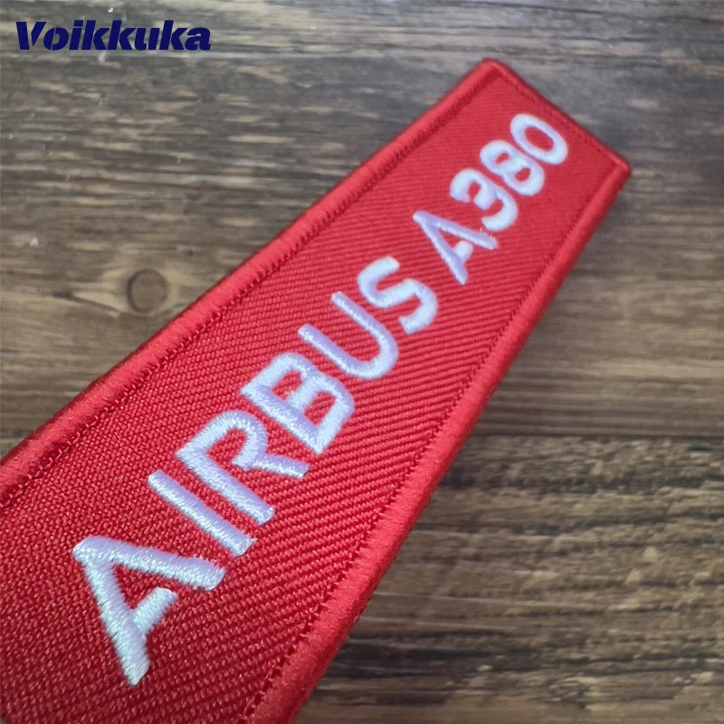 Airbus A380 Embroidered Red Tag Aviation Keychain