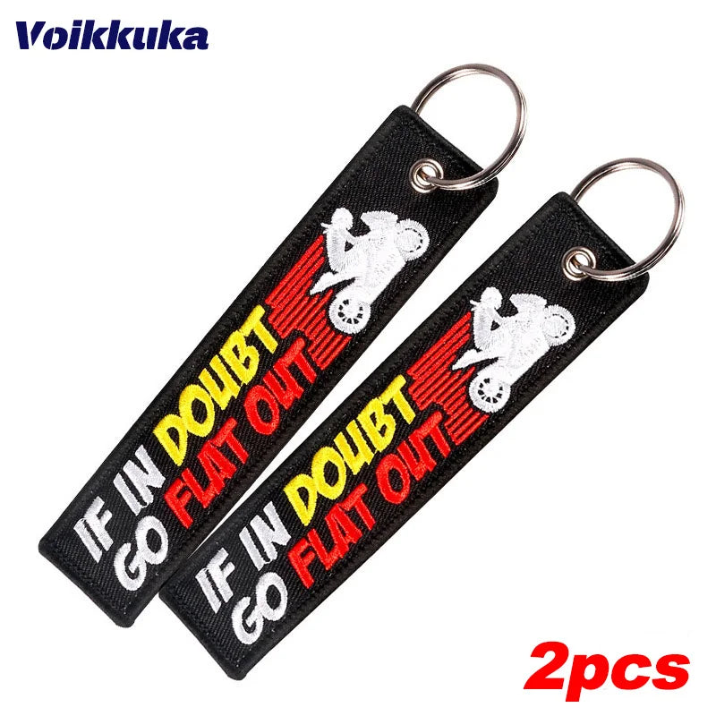 2pcs Color Motorcycle Quote Embroidered Keychain Tag Pendant