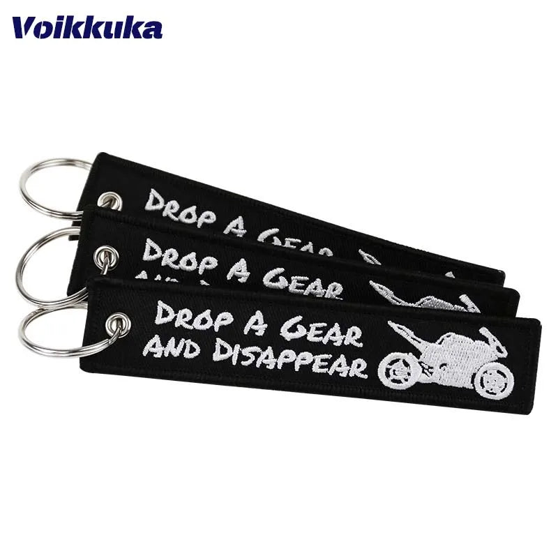 Drop A Gear Motorcycle Keychain – Double-Sided Embroidered