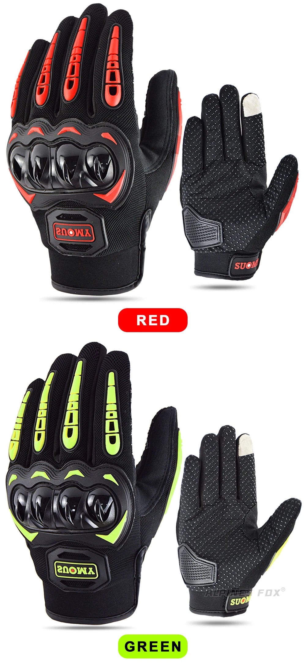 SUOMY Breathable Full Finger Racing Motorcycle Gloves Quality Stylishly Decorated Antiskid Wearable Gloves Large Size XXL Black