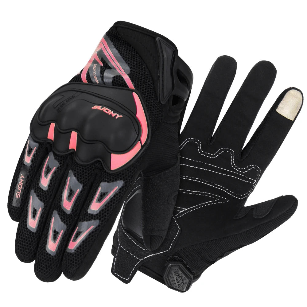 Pink Color Summer Mesh Motorcycle Gloves – Breathable Touchscreen