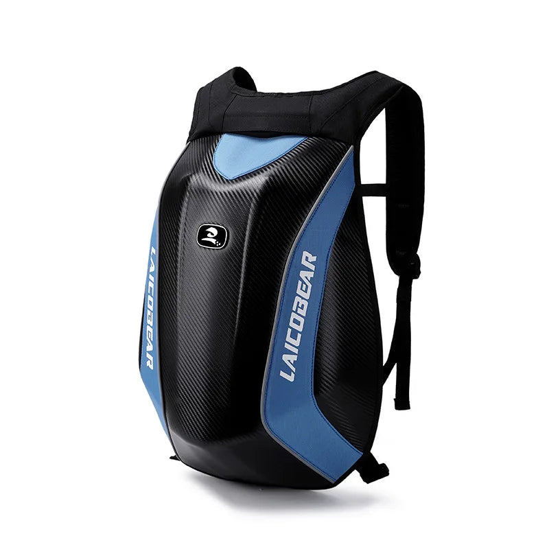 blue Color Name Carbon Fiber Motorcycle Backpack – Hard Shell, Waterproof