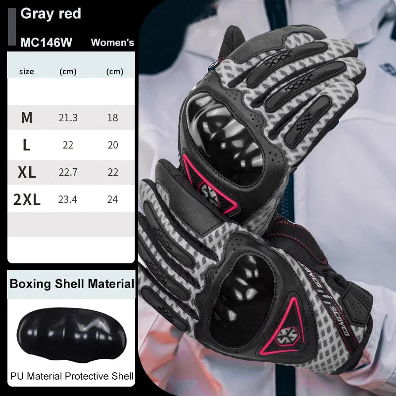 MC146W Gray red Color Motorcycle Riding Gloves Full Finger – Breathable Touchscreen