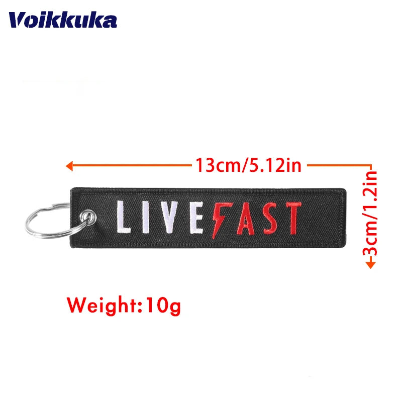 Live Fast Motorcycle Embroidered Keychain Tag
