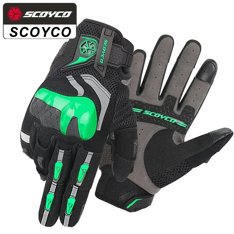 MC117-Green Color Motorcycle Riding Gloves Full Finger – Touchscreen Protection