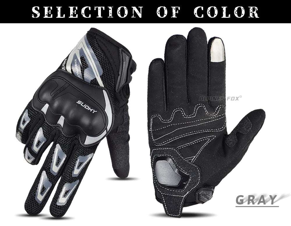 SUOMY Breathable Full Finger Racing Motorcycle Gloves Quality Stylishly Decorated Antiskid Wearable Gloves Large Size XXL Black
