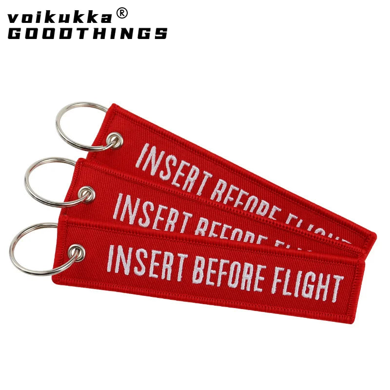 Remove Before Flight Embroidered Red Keychain Tag