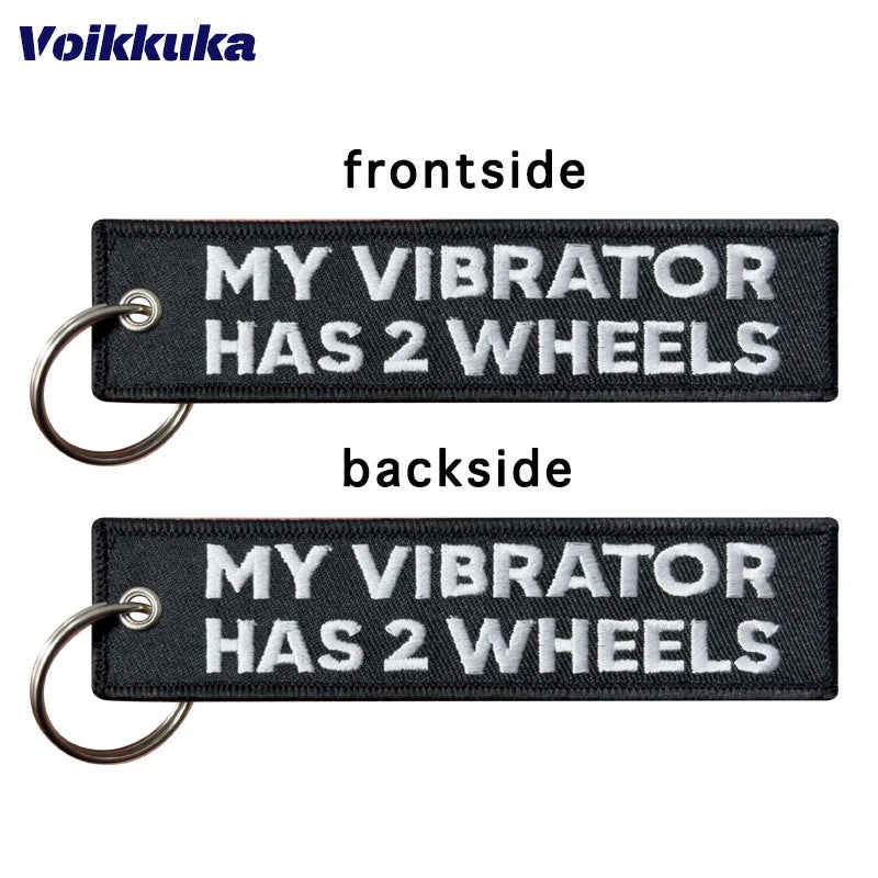 Funny Motorcycle Keychain Tag With Embroidered Text