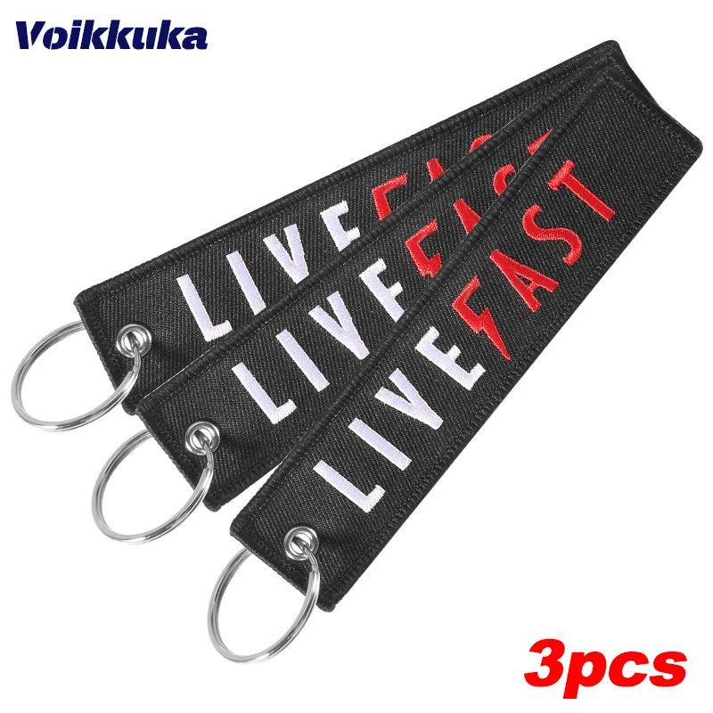 3pcs Color Live Fast Motorcycle Embroidered Keychain Tag