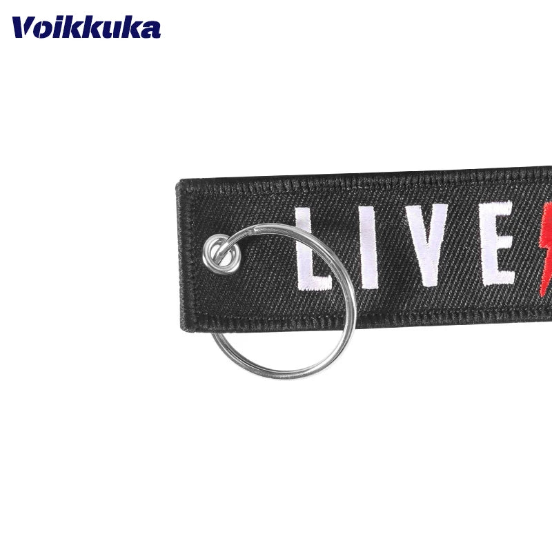 Live Fast Motorcycle Embroidered Keychain Tag