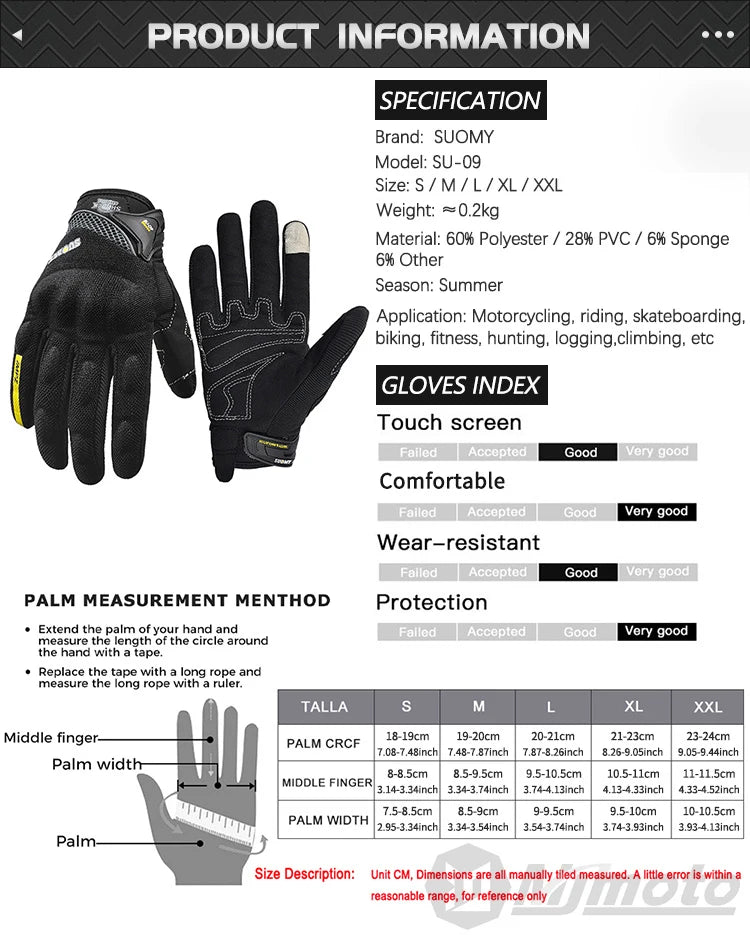 Breathable Full Finger Racing Motorcycle Gloves Quality Stylishly Decorated Antiskid Wearable Gloves Size M-XXL Black