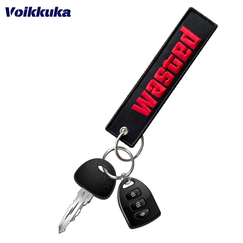 Black Wasted Embroidered Keychain Tag Key Ring