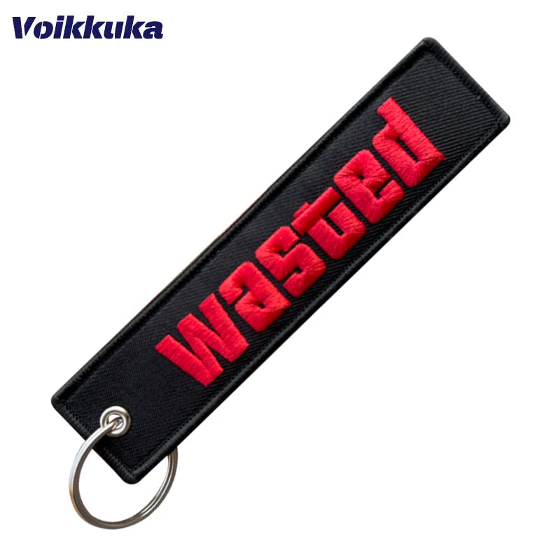 Black Wasted Embroidered Keychain Tag Key Ring