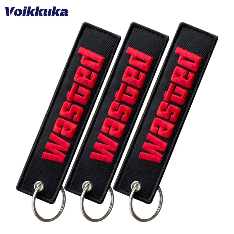 Black Wasted Embroidered Keychain Tag Key Ring