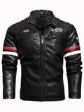 black Color Men's PU Leather Biker Jacket With Embroidered Panels