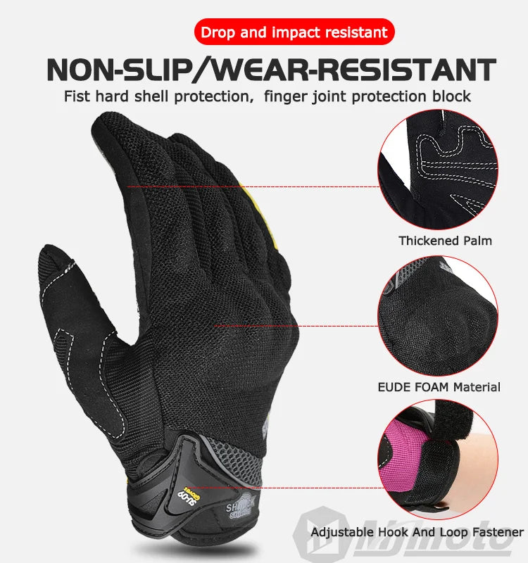 Breathable Full Finger Racing Motorcycle Gloves Quality Stylishly Decorated Antiskid Wearable Gloves Size M-XXL Black