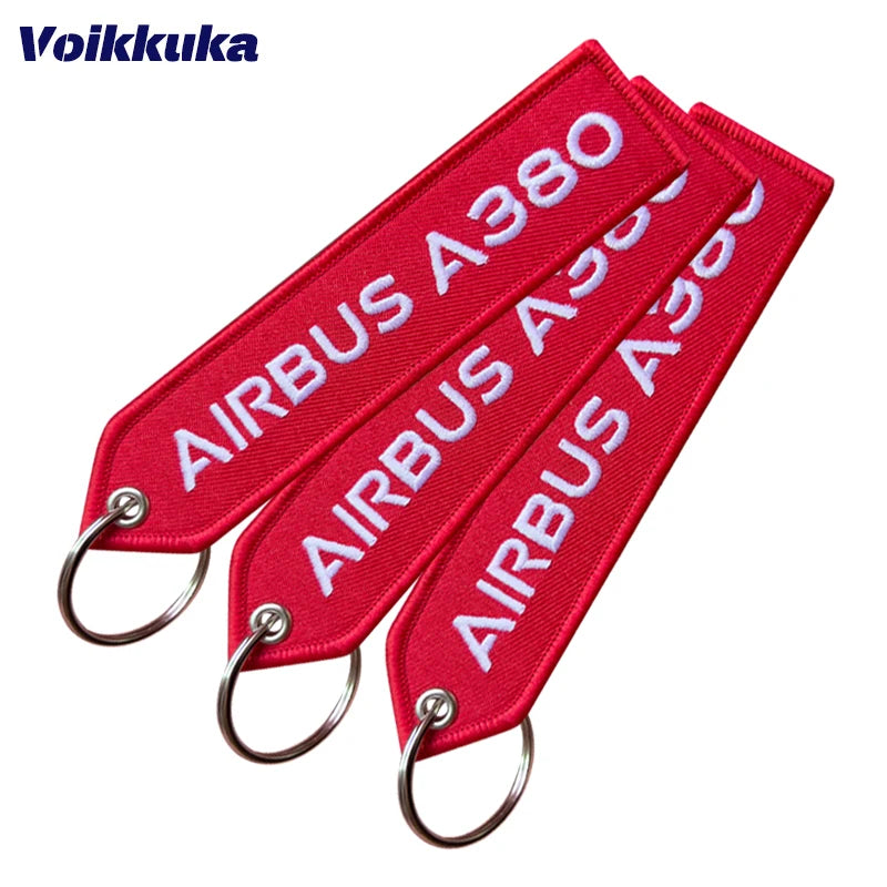 Airbus A380 Embroidered Red Tag Aviation Keychain
