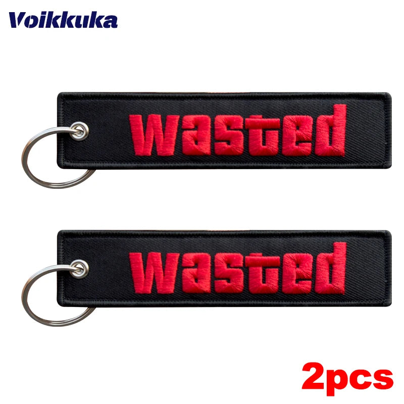 2pcs Color Black Wasted Embroidered Keychain Tag Key Ring
