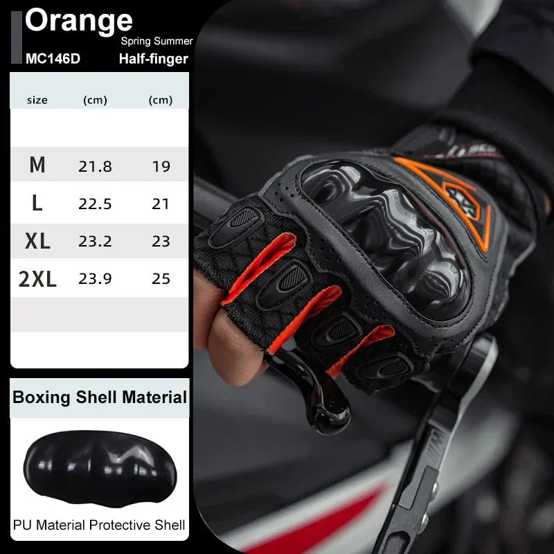 MC146D-Orange Color Half Finger Motorcycle Gloves – Breathable Anti-Slip Grip