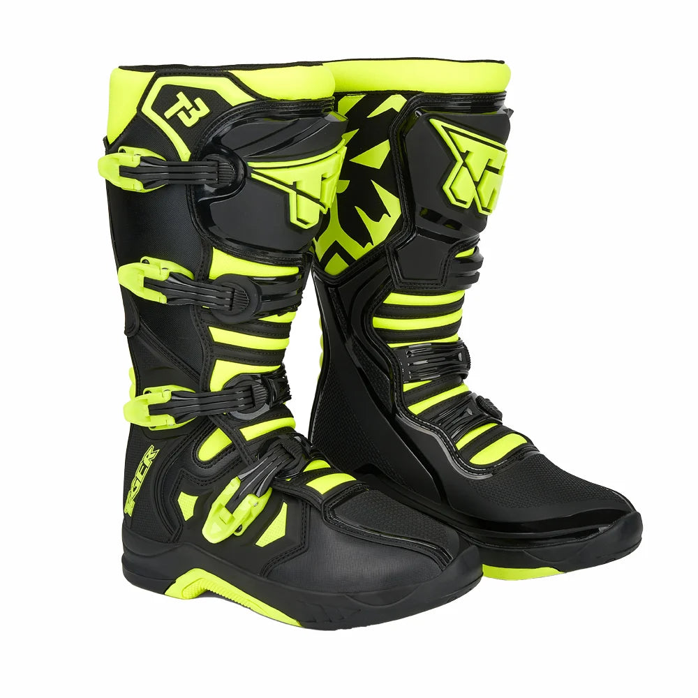 T3-Green Color Unisex Motocross Motorcycle Boots With Ankle Protection