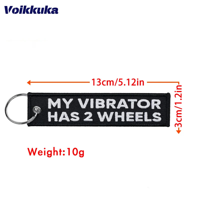 Funny Motorcycle Keychain Tag With Embroidered Text
