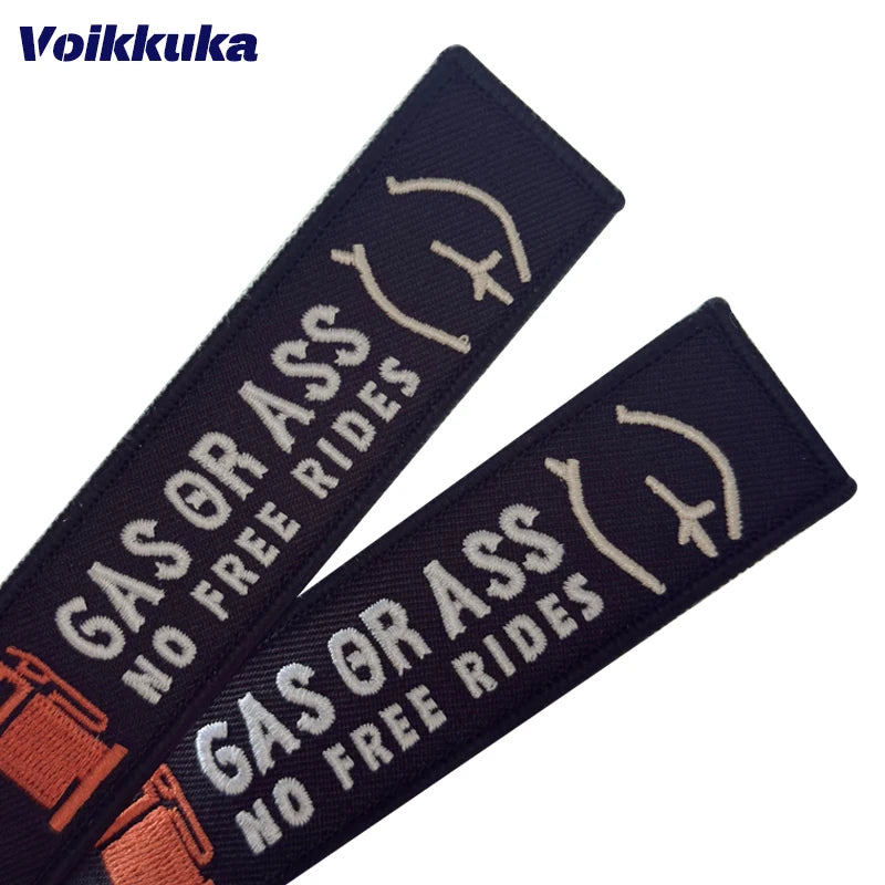 Funny Motorcycle Keychain Tag With Embroidered Quote