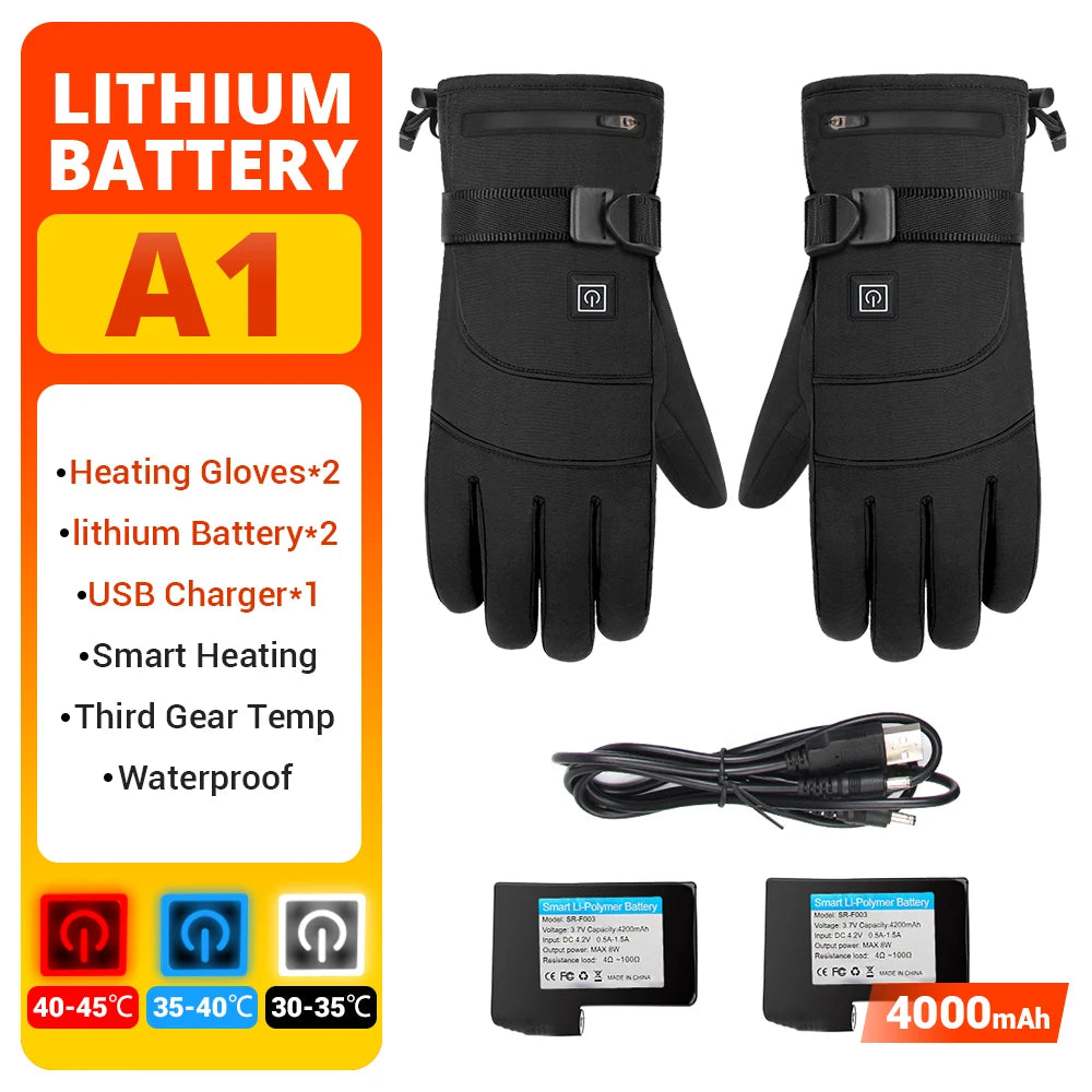 A1 With 2 Battery Color Heated Motorcycle Riding Gloves Waterproof With Touch Screen