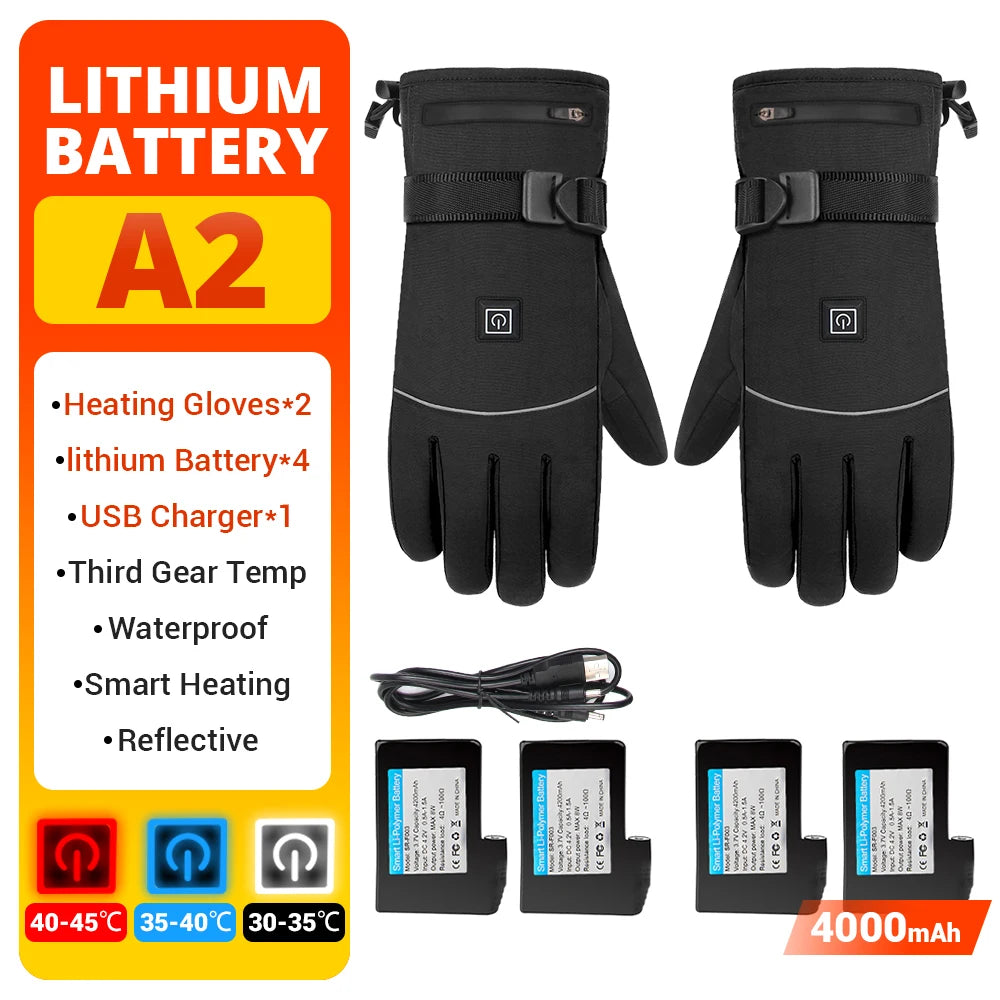 A2 With 4 Battery Color Heated Motorcycle Riding Gloves Waterproof With Touch Screen