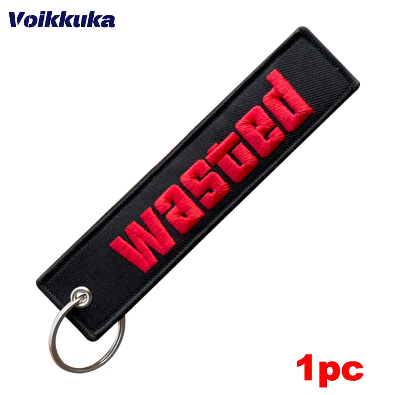 1pc Color Black Wasted Embroidered Keychain Tag Key Ring