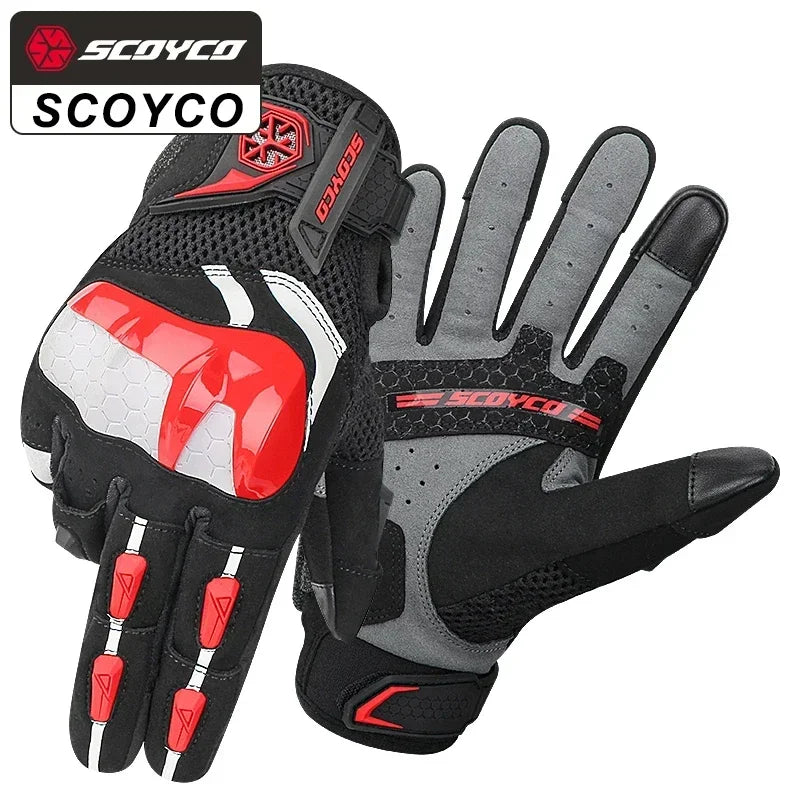 MC117W-Red Color Motorcycle Riding Gloves Full Finger – Touchscreen Protection