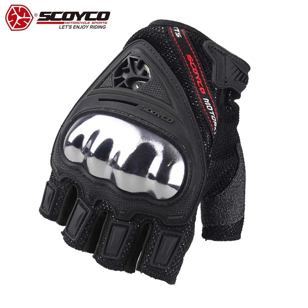 MC44D-Black Color Breathable Half Finger Motorcycle Riding Gloves