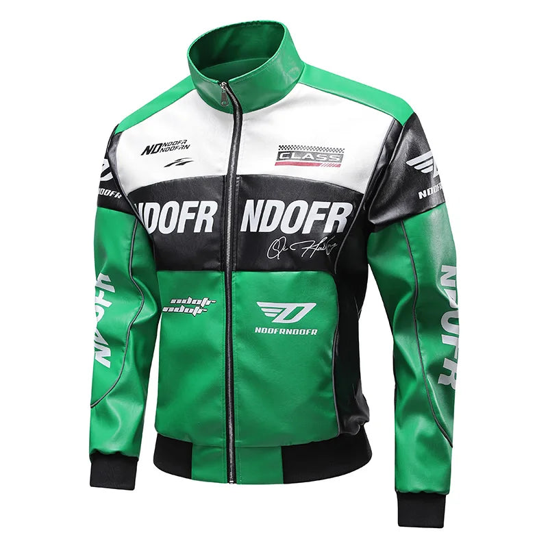 green Color Men’s PU Leather Moto Jacket With Stand Collar