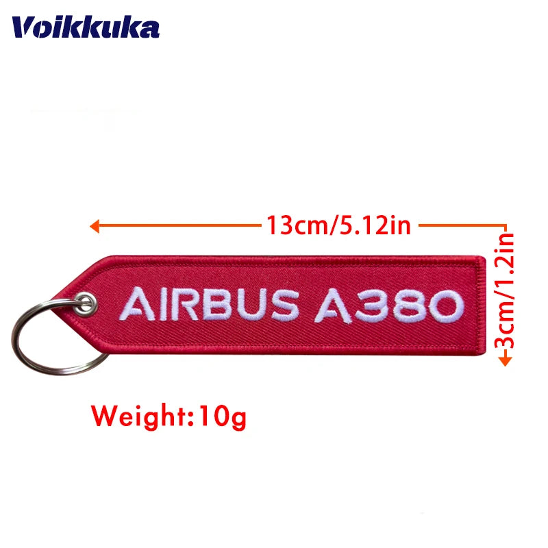 Airbus A380 Embroidered Red Tag Aviation Keychain