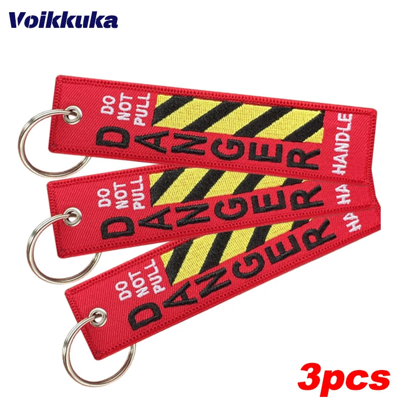 3pcs Color Do Not Pull Danger Warning Tag Keychain – Double-Sided
