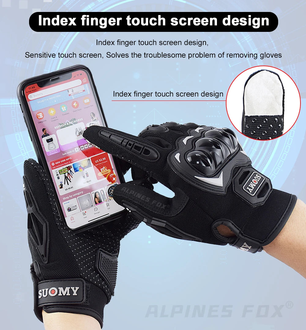 SUOMY Breathable Full Finger Racing Motorcycle Gloves Quality Stylishly Decorated Antiskid Wearable Gloves Large Size XXL Black