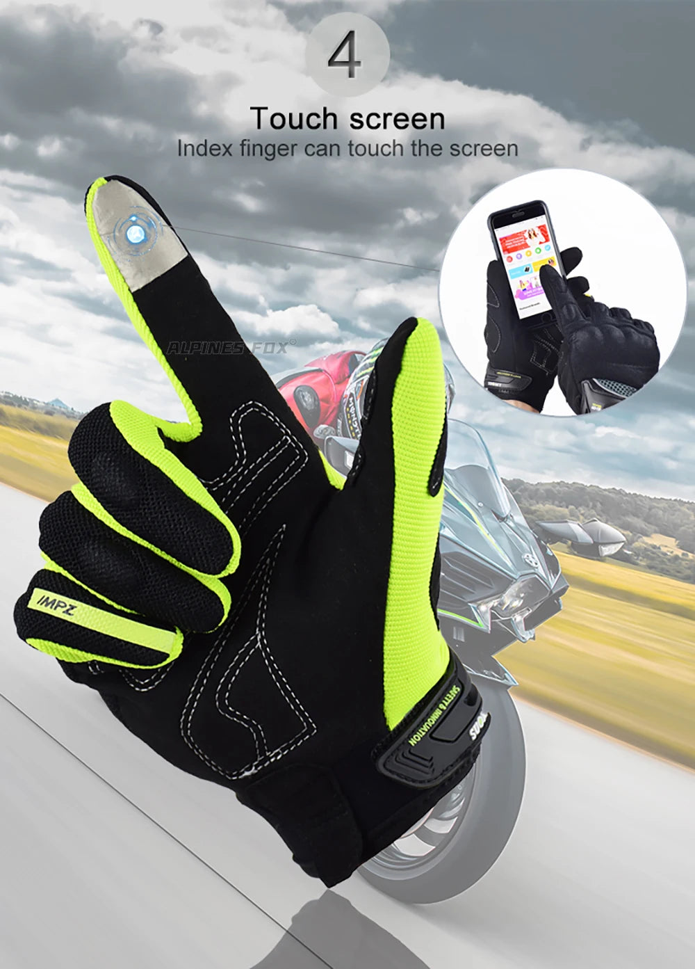 SUOMY Breathable Full Finger Racing Motorcycle Gloves Quality Stylishly Decorated Antiskid Wearable Gloves Large Size XXL Black