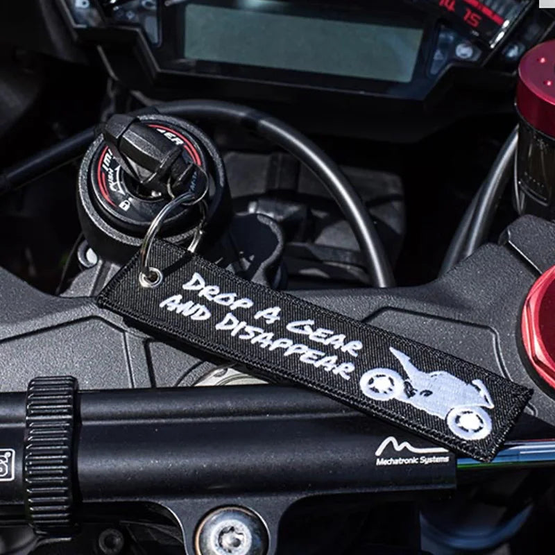 Drop A Gear Motorcycle Keychain – Double-Sided Embroidered