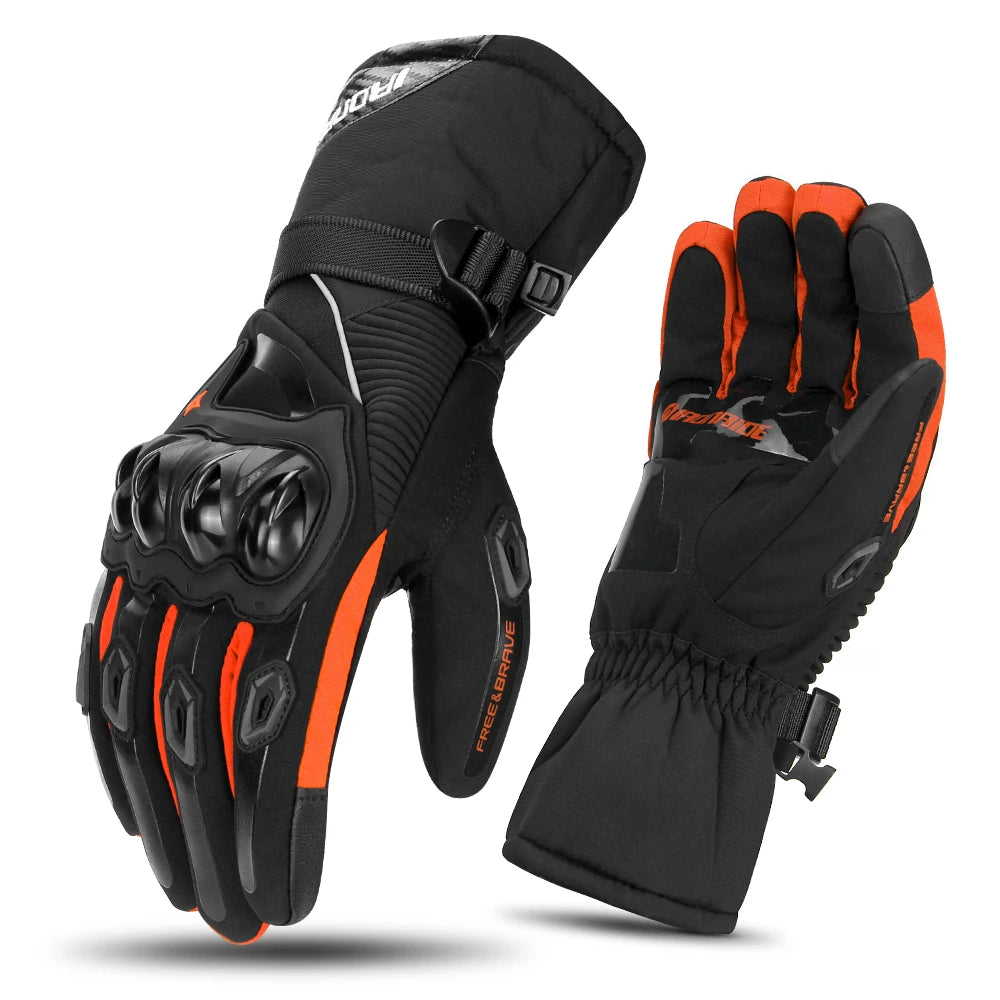 Orange Color Waterproof Motorcycle Riding Gloves With Touchscreen Tips