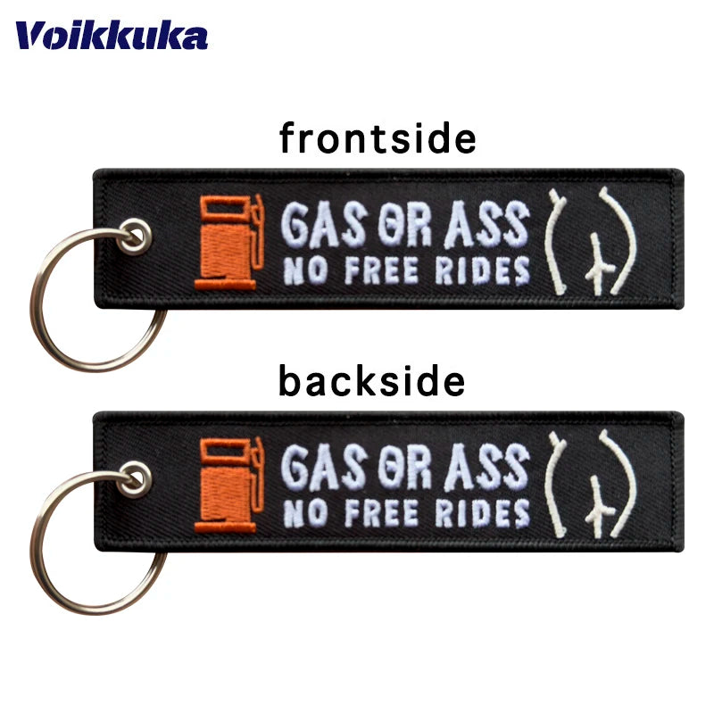 Funny Motorcycle Keychain Tag With Embroidered Quote