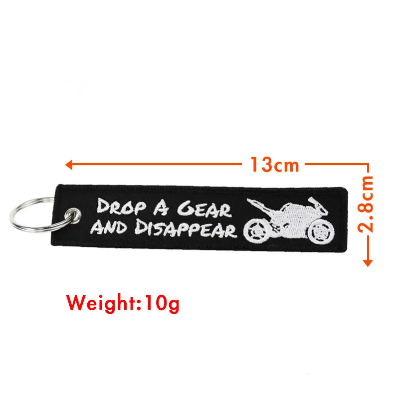 Drop A Gear Motorcycle Keychain – Double-Sided Embroidered