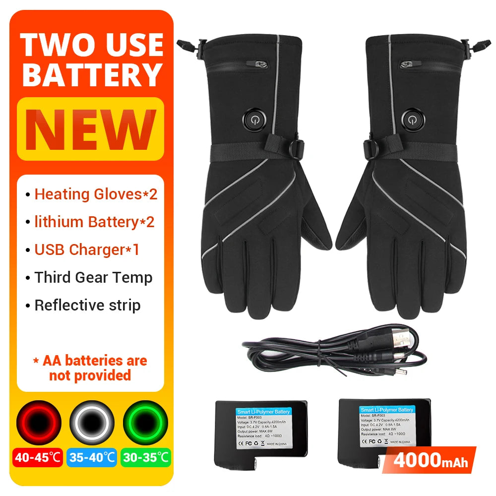 A3 With 2 Battery Color Heated Motorcycle Riding Gloves Waterproof With Touch Screen