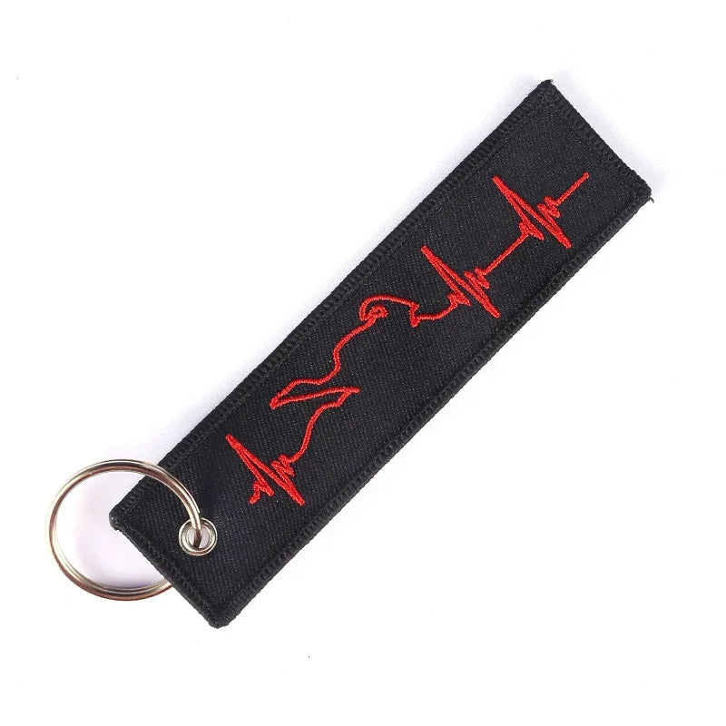 Motorcycle Heartbeat Embroidered Keychain Key Fob