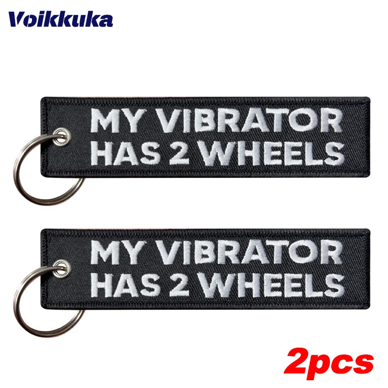 2pcs Color Funny Motorcycle Keychain Tag With Embroidered Text