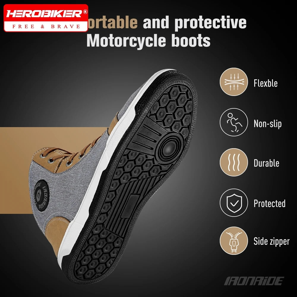 Men’s Motorcycle Riding Boots Casual Breathable Shoes