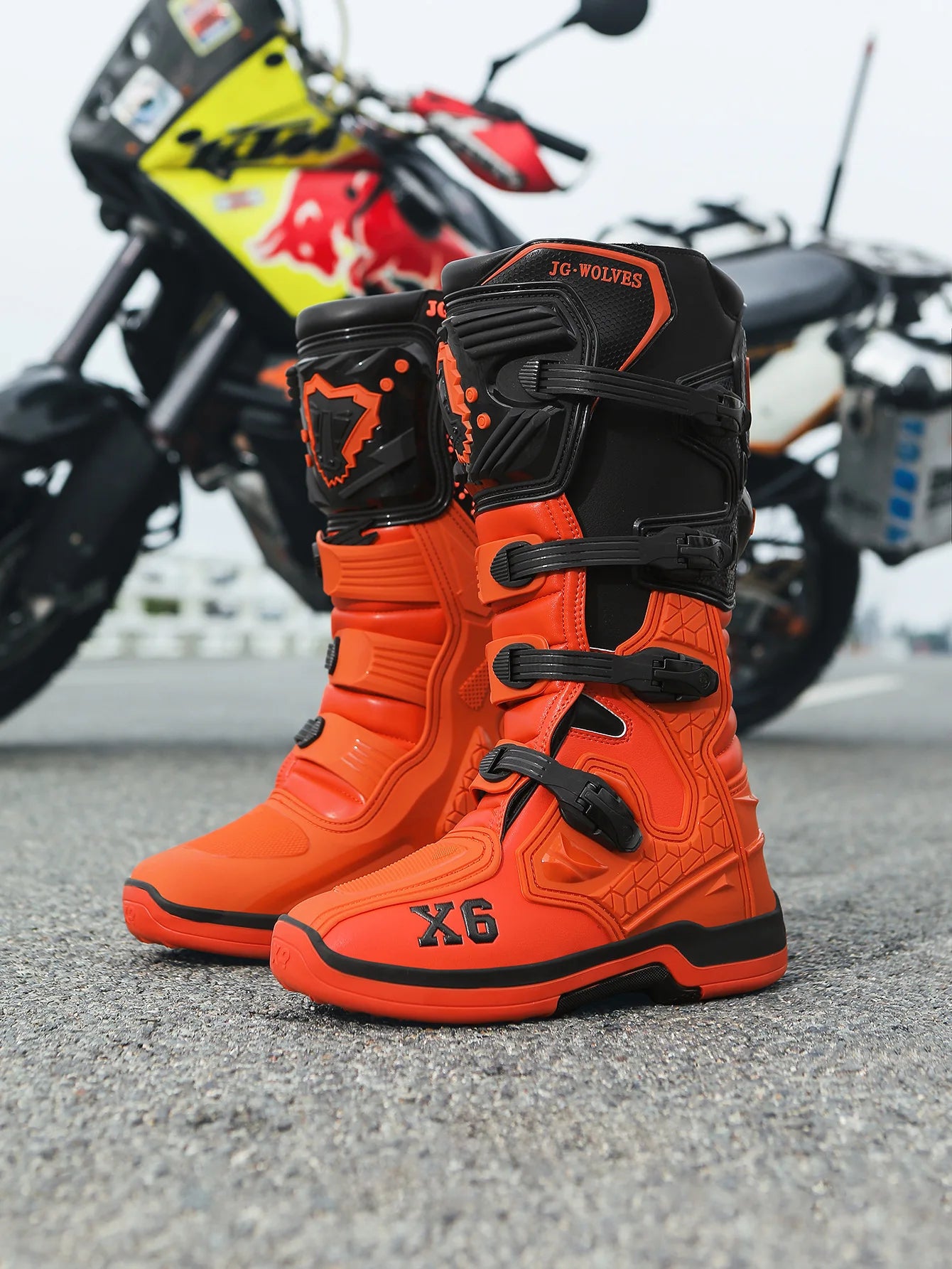 Orange Color Unisex Motorcycle Riding Boots With Ankle Protection
