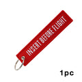 1pc Color Remove Before Flight Embroidered Red Keychain Tag